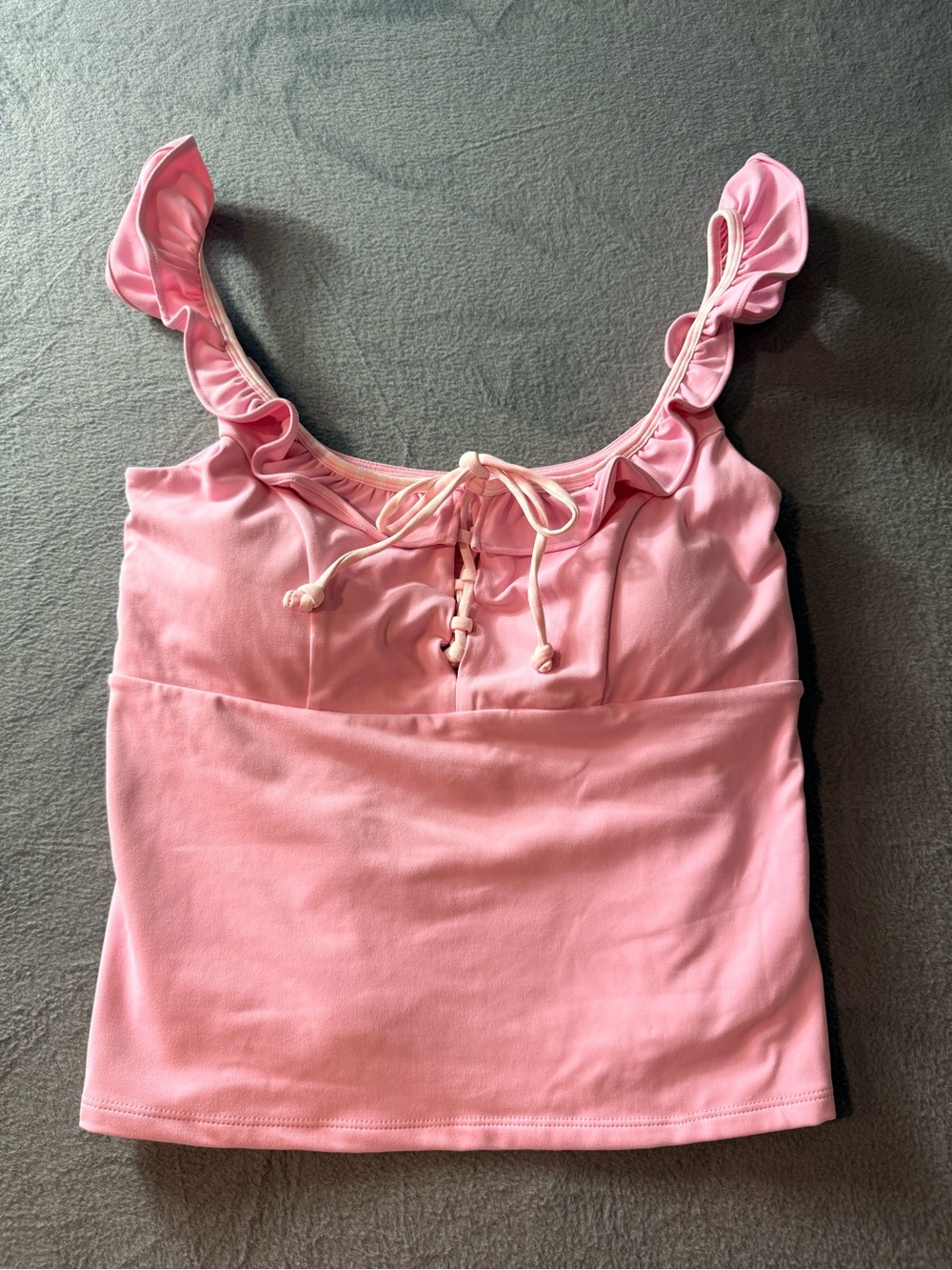 Blogilates- Women’s Pink Ruffle Strap Tank Top with Gingham Tie Front